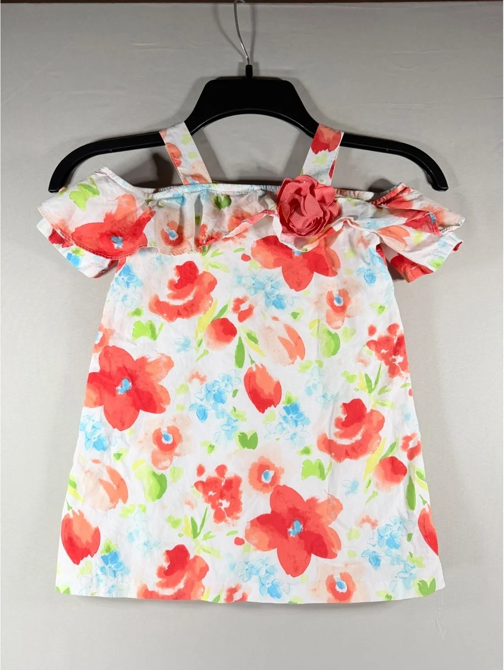 Janie and Jack Floral Off-Shoulder Dress with Flower Accent, Size 3